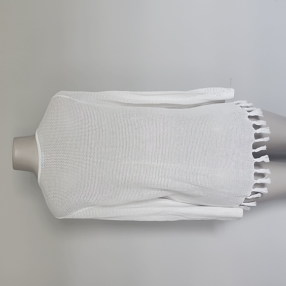 J. McLaughlin white crochet top/swim cover with fringe-M - Picture 5 of 8